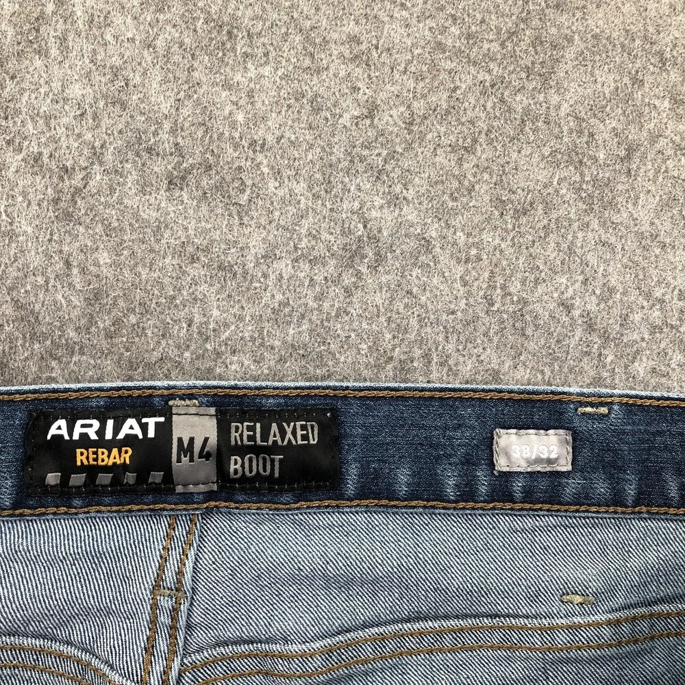 Ariat Rebar M4 Jeans Mens 38x32 Blue Medium Wash Relaxed Bootcut Denim Pants